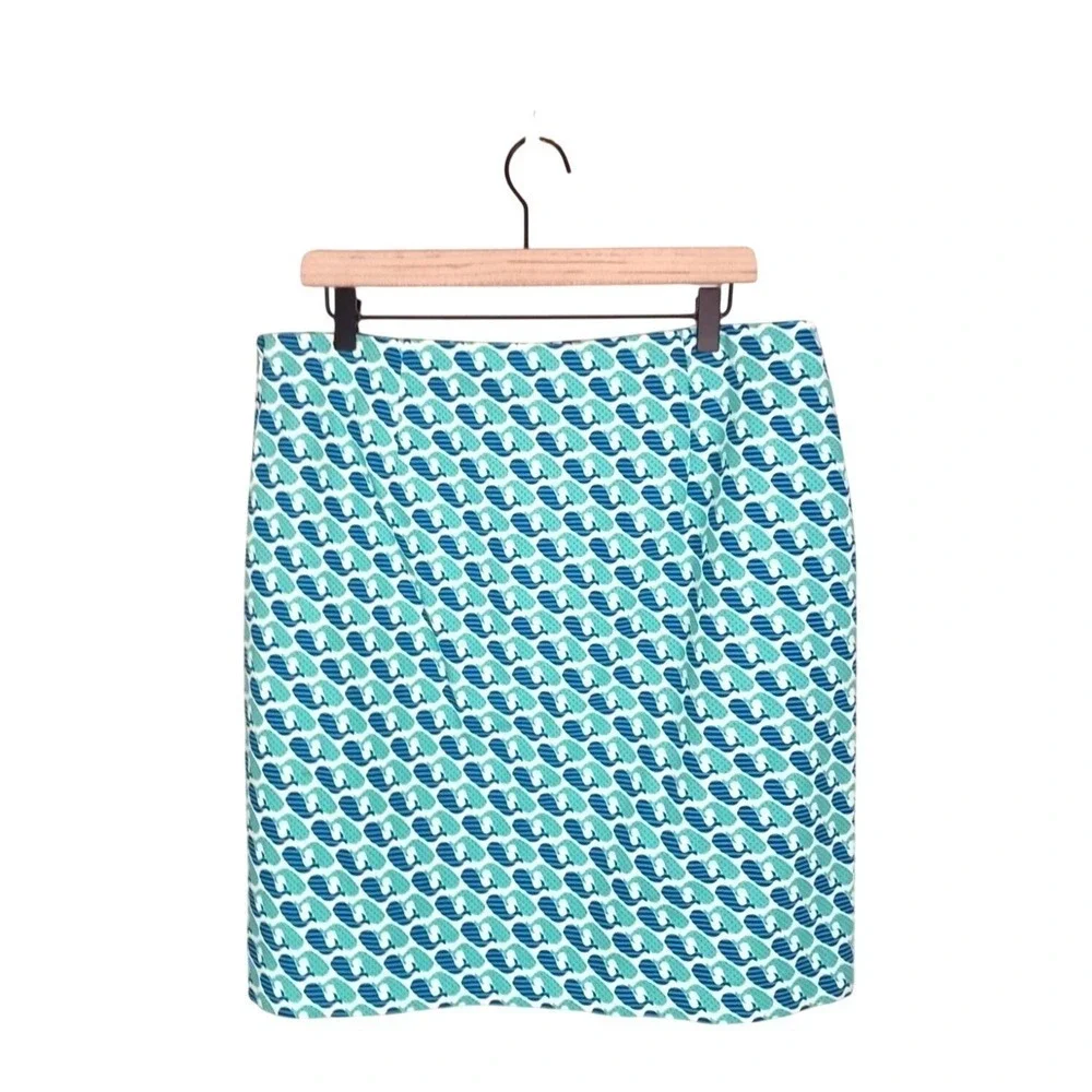 Talbots Whale Print Skirt Women's 12 Blue Cotton Stretch Nautical Coastal